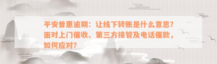 平安普惠逾期：让线下转账是什么意思？面对上门催收、第三方接管及电话催款，如何应对？