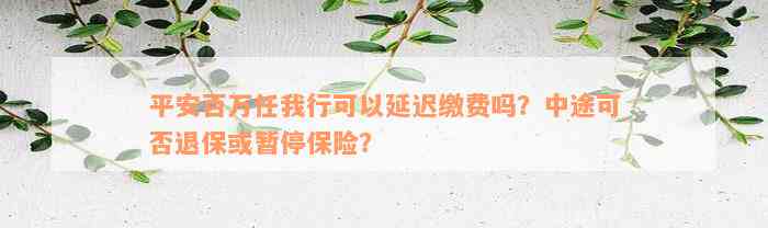 平安百万任我行可以延迟缴费吗？中途可否退保或暂停保险？