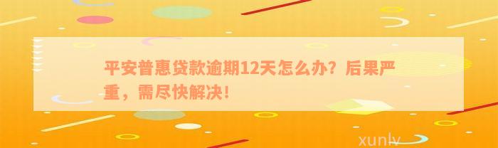 平安普惠贷款逾期12天怎么办？后果严重，需尽快解决！