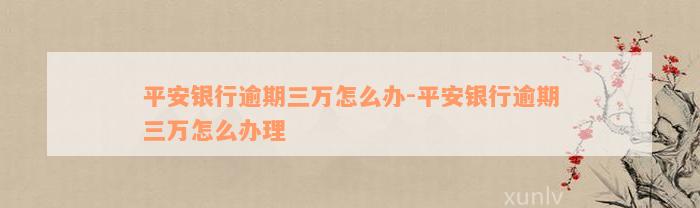 平安银行逾期三万怎么办-平安银行逾期三万怎么办理