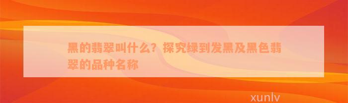 黑的翡翠叫什么？探究绿到发黑及黑色翡翠的品种名称