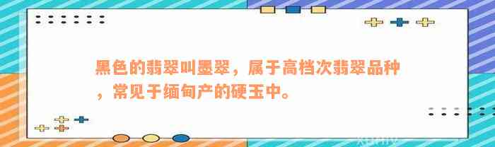 黑色的翡翠叫墨翠，属于高档次翡翠品种，常见于缅甸产的硬玉中。