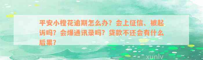 平安小橙花逾期怎么办？会上征信、被起诉吗？会爆通讯录吗？贷款不还会有什么后果？