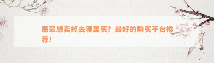 翡翠想卖掉去哪里买？最好的购买平台推荐！