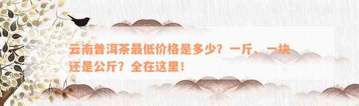 云南普洱茶最低价格是多少？一斤、一块还是公斤？全在这里！