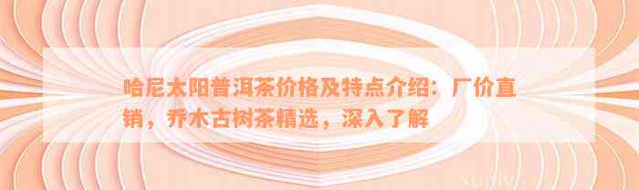 哈尼太阳普洱茶价格及特点介绍：厂价直销，乔木古树茶精选，深入了解